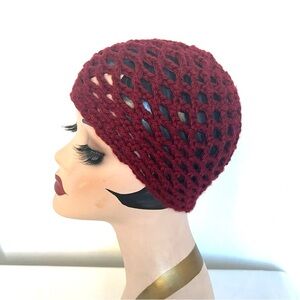 Roman Keflay Boho Wine Red Handmade Crochet Hat